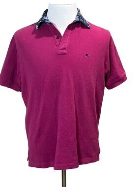 ETRO Mens 2XL Paisley Collared Magenta Red Polo Shirt Golf Casual Luxury